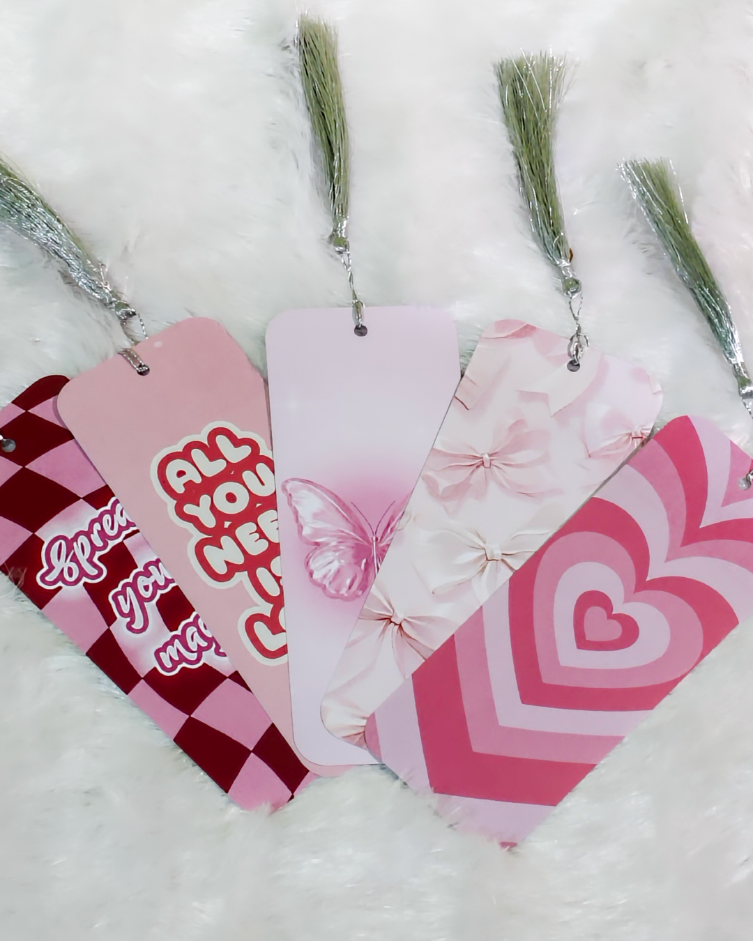 Girly Pink Set of 5 Tassel Bookmarks